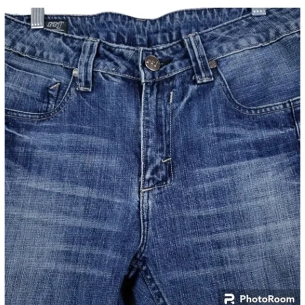RRJ Original Jeans Men's Straight Blue Jeans Size 34 Blue Embroidered 5 Pocket